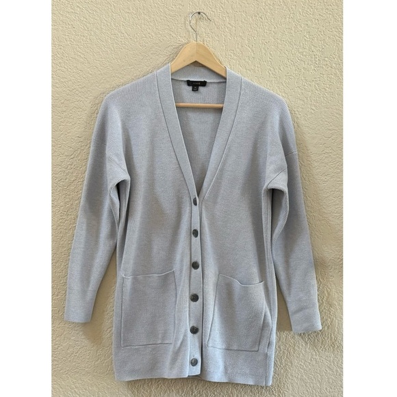J. Crew Cardigan Ribbed Long Button Long Sleeves Casual Classic Preppy Gray Med - Picture 3 of 13